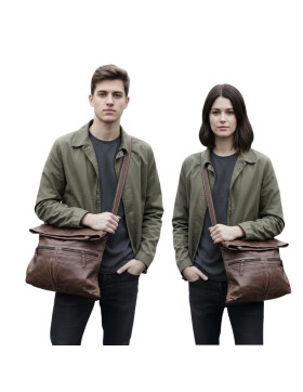 Leder Tasche Umhängetasche Messenger Laptoptasche 16 Zoll Unisex in Taupe