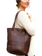 Leder Tasche Damen Shopper Henkeltasche Beuteltasche in Braun, Tote Bag mittelgroß
