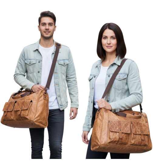 Reisetasche Unisex Vintage echt Leder in Cognac, Schultertasche Messenger für 21 Zoll Laptop, Reise -Weeekender Sporttasche Gym Bag