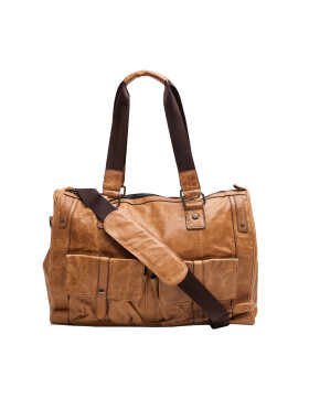 Reisetasche Unisex Vintage echt Leder in Cognac, Schultertasche Messenger für 21 Zoll Laptop, Reise -Weeekender Sporttasche Gym Bag