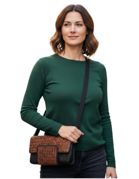 Damen Leder Clutch Umhängetasche Abendtasche mit Kette, geflochten in Schwarz / Braun
