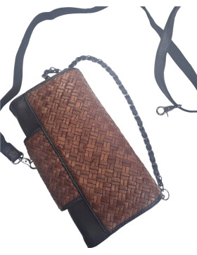 Damen Leder Clutch Umhängetasche Abendtasche mit Kette, geflochten in Schwarz / Braun