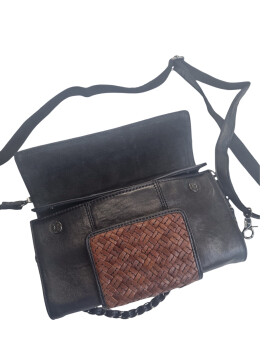 Damen Leder Clutch Umhängetasche Abendtasche mit Kette, geflochten in Schwarz / Braun