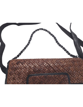 Damen Leder Clutch Umhängetasche Abendtasche mit Kette, geflochten in Schwarz / Braun