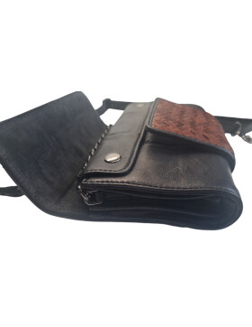 Damen Leder Clutch Umhängetasche Abendtasche mit Kette, geflochten in Schwarz / Braun