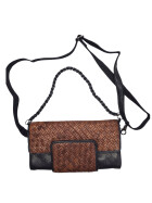 Damen Leder Clutch Umhängetasche Abendtasche mit Kette, geflochten in Schwarz / Braun