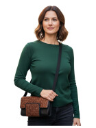 Damen Leder Clutch Umhängetasche Abendtasche mit Kette, geflochten in Schwarz / Braun