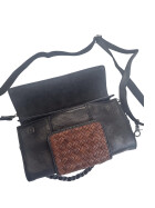 Damen Leder Clutch Umhängetasche Abendtasche mit Kette, geflochten in Schwarz / Braun