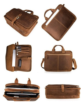 Leder Messenger  Laptop Tasche Umhängetasche 15 Zoll Vintage College Unitasche Bürotasche