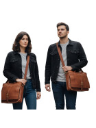 Leder Messenger  Laptop Tasche Umhängetasche 15 Zoll Vintage College Unitasche Bürotasche