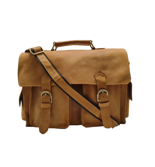 Leder Messenger  Laptop Tasche Umhängetasche 14 Zoll Vintage College Unitasche Bürotasche in Beige