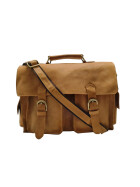 Leder Messenger  Laptop Tasche Umhängetasche 14 Zoll Vintage College Unitasche Bürotasche in Beige