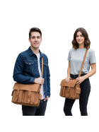 Leder Messenger  Laptop Tasche Umhängetasche 14 Zoll Vintage College Unitasche Bürotasche in Beige