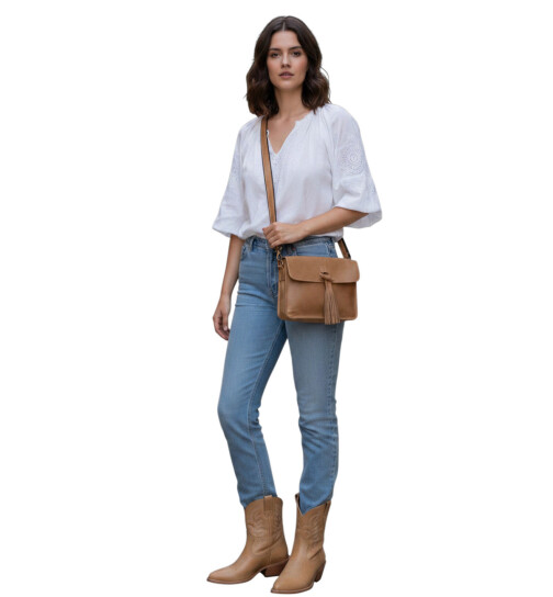 Ledertasche Umhängetsche, kleine Messenger Bag, Damen Cross Body echtes Leder Vintage Cognac
