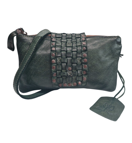 Leder Handtasche Clutch, Umhängetasche "Grizzly" von Bear Design, kleine Schultersche in Grün