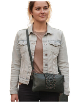 Leder Handtasche Clutch, Umhängetasche "Grizzly" von Bear Design, kleine Schultersche in Grün