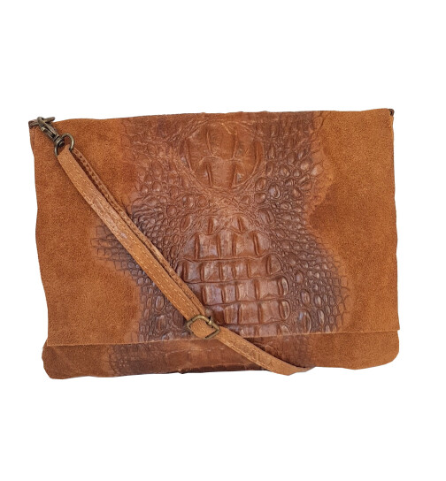 Damen Leder Tasche, Umhängetasche Leder Clutch ,Schultertasche klein Italienische Handarbeit Cognac