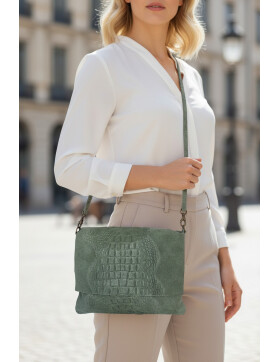 Damen Leder Tasche, Umhängetasche Leder Clutch ,Schultertasche klein Italienische Handarbeit Grün