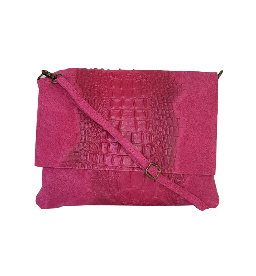 Damen Leder Tasche, Umhängetasche Leder Clutch ,Schultertasche klein Italienische Handarbeit Pink