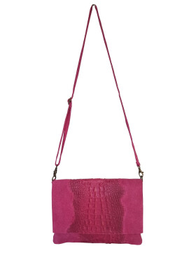 Damen Leder Tasche, Umhängetasche Leder Clutch ,Schultertasche klein Italienische Handarbeit Pink