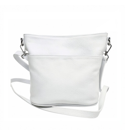 Damen Leder Tasche weiß, Schultertasche klein, Italienische Umhängetasche mit Henkel, Beuteltasche Leder, Lederbeutel Italienische Handarbeit