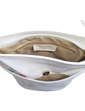 Damen Leder Tasche weiß, Schultertasche klein, Italienische Umhängetasche mit Henkel, Beuteltasche Leder, Lederbeutel Italienische Handarbeit