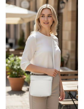 Damen Leder Tasche weiß, Schultertasche klein, Italienische Umhängetasche mit Henkel, Beuteltasche Leder, Lederbeutel Italienische Handarbeit