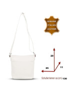 Damen Leder Tasche weiß, Schultertasche klein, Italienische Umhängetasche mit Henkel, Beuteltasche Leder, Lederbeutel Italienische Handarbeit