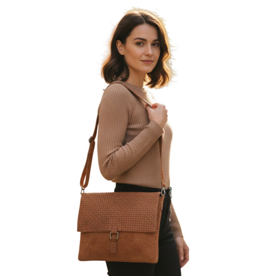 Damen Wildledertasche mittelgroß, Wildleder Umhängetasche Cross Body, flache Schultertasche aus echtem Wildleder in Vintage Look, italienische Handarbeit