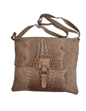 Damen Wildledertasche mittelgroß, Wildleder Umhängetasche in Taupe, Cross Body, flache Schultertasche aus echtem Wildleder in Vintage Look, italienische Handarbeit