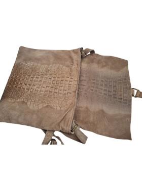 Damen Wildledertasche mittelgroß, Wildleder Umhängetasche in Taupe, Cross Body, flache Schultertasche aus echtem Wildleder in Vintage Look, italienische Handarbeit