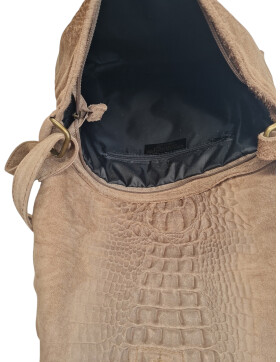 Damen Wildledertasche mittelgroß, Wildleder Umhängetasche in Taupe, Cross Body, flache Schultertasche aus echtem Wildleder in Vintage Look, italienische Handarbeit
