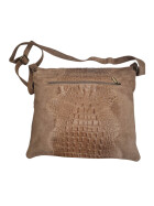 Damen Wildledertasche mittelgroß, Wildleder Umhängetasche in Taupe, Cross Body, flache Schultertasche aus echtem Wildleder in Vintage Look, italienische Handarbeit
