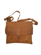 Damen Wildledertasche mittelgroß, Wildleder Umhängetasche in Cognac Cross Body, flache Schultertasche aus echtem Wildleder in Vintage Look, italienische Handarbeit