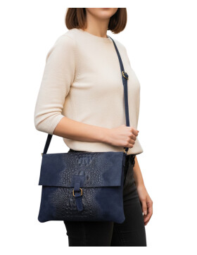 Damen Wildledertasche mittelgroß, Wildleder Umhängetasche in Dunkelblau Cross Body, flache Schultertasche aus echtem Wildleder in Vintage Look, italienische Handarbeit