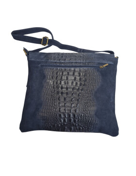 Damen Wildledertasche mittelgroß, Wildleder Umhängetasche in Dunkelblau Cross Body, flache Schultertasche aus echtem Wildleder in Vintage Look, italienische Handarbeit