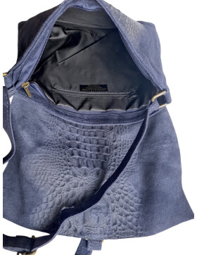 Damen Wildledertasche mittelgroß, Wildleder Umhängetasche in Dunkelblau Cross Body, flache Schultertasche aus echtem Wildleder in Vintage Look, italienische Handarbeit