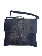 Damen Wildledertasche mittelgroß, Wildleder Umhängetasche in Dunkelblau Cross Body, flache Schultertasche aus echtem Wildleder in Vintage Look, italienische Handarbeit