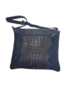 Damen Wildledertasche mittelgroß, Wildleder Umhängetasche in Dunkelblau Cross Body, flache Schultertasche aus echtem Wildleder in Vintage Look, italienische Handarbeit