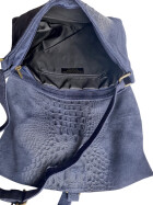 Damen Wildledertasche mittelgroß, Wildleder Umhängetasche in Dunkelblau Cross Body, flache Schultertasche aus echtem Wildleder in Vintage Look, italienische Handarbeit