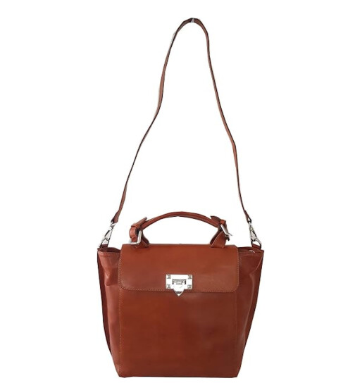 Damen Leder Tasche, Schultertasche, Umhängetasche mittelgroß, Leder Crossbody handgefertigt in Italien Cognac