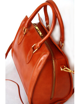 Damen Ledertasche mittelgroß, Leder Tote Bag aus Hartleder mit Schulterriemen, Ledershopper Schultertasche italienische Handarbeit Cognac
