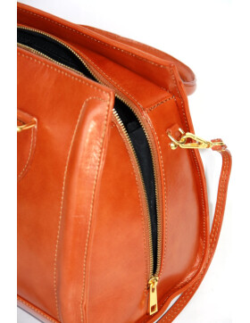 Damen Ledertasche mittelgroß, Leder Tote Bag aus Hartleder mit Schulterriemen, Ledershopper Schultertasche italienische Handarbeit Cognac
