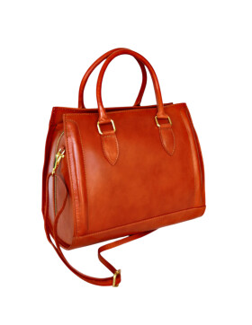 Damen Ledertasche mittelgroß, Leder Tote Bag aus Hartleder mit Schulterriemen, Ledershopper Schultertasche italienische Handarbeit Cognac