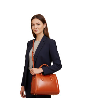 Damen Ledertasche mittelgroß, Leder Tote Bag aus Hartleder mit Schulterriemen, Ledershopper Schultertasche italienische Handarbeit Cognac