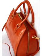 Damen Ledertasche mittelgroß, Leder Tote Bag aus Hartleder mit Schulterriemen, Ledershopper Schultertasche italienische Handarbeit Cognac