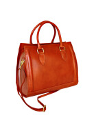 Damen Ledertasche mittelgroß, Leder Tote Bag aus Hartleder mit Schulterriemen, Ledershopper Schultertasche italienische Handarbeit Cognac