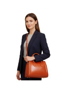 Damen Ledertasche mittelgroß, Leder Tote Bag aus Hartleder mit Schulterriemen, Ledershopper Schultertasche italienische Handarbeit Cognac