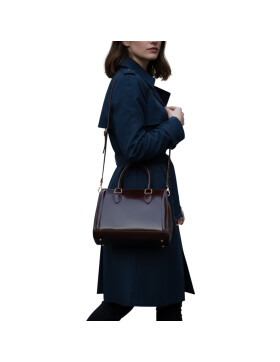 Damen Ledertasche mittelgroß, Leder Tote Bag aus Hartleder mit Schulterriemen, Ledershopper Schultertasche italienische Handarbeit Braun