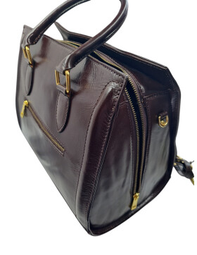 Damen Ledertasche mittelgroß, Leder Tote Bag aus Hartleder mit Schulterriemen, Ledershopper Schultertasche italienische Handarbeit Braun